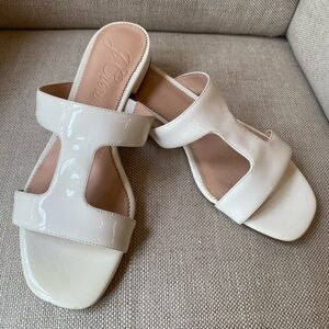 J. Crew Patent Leather Cutout Slide Sandal in ivory Sz 8 Comes in box.